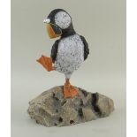 REBECCA LARDNER limited edition (250/495) cold cast sculpture - 'Rock Star', puffin on a rock, 26.