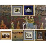 ASSORTED MODERN MUGHAL SCHOOL & OTHER PAINTINGS, comprising six gouache on linen - depicting