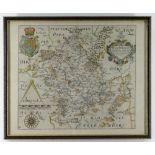 CHRISTOPHER SAXTON & WILLIAM HOLE antiquarian coloured map of Worcestershire from Camden's