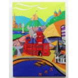 CHRISTOPHER LANGLEY ink on canvas and board - entitled verso 'Montage of Cardiff', signed and