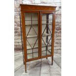 EDWARDIAN MARQUETRY & SATINWOOD CROSSBANDED CHINA CABINET, bellflower inlaid frieze above astragal