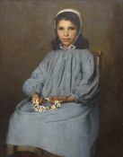 LATE 19TH CENTURY FRENCH SCHOOL oil on canvas - portrait of a girl in white cap and blue frock,