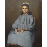 LATE 19TH CENTURY FRENCH SCHOOL oil on canvas - portrait of a girl in white cap and blue frock,