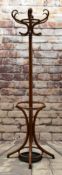 STAINED BENTWOOD COAT STAND, 194cms, with associated drip pan (2)