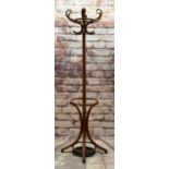 STAINED BENTWOOD COAT STAND, 194cms, with associated drip pan (2)