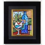 ROMERO BRITTO diamond dust and oil pen on digital canvas print - entitled 'Love Wine', signed,