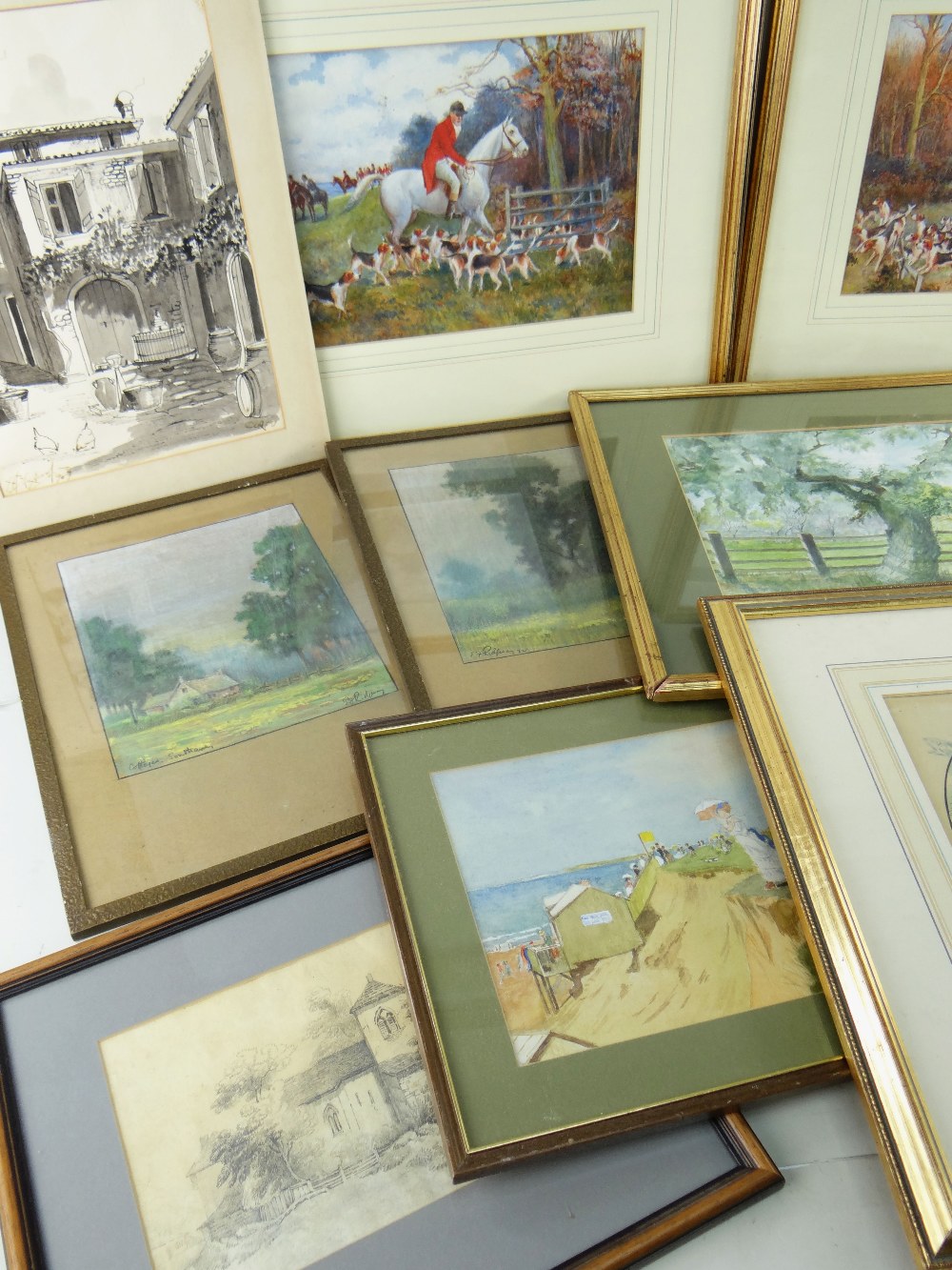 ASSORTED WATERCOLOURS & DRAWINGS, including cartoon of a boy net fishing by G E Shepheard, several - Image 3 of 3