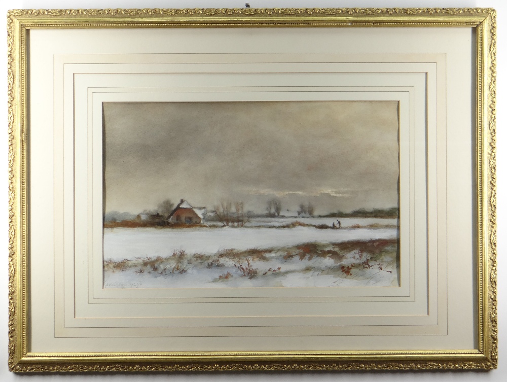 HENDRIK KLIJN (Dutch, 1860-1929) watercolours - farmsteads in snow, signed and dated Dec '96, 32 x - Image 3 of 3