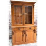 LATE VICTORIAN GOLDEN OAK BOOKCASE, ogee cornice and corbelled uprights, glazed door enclosing