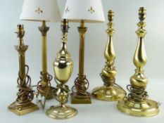 ASSORTED TABLE LAMPS, including set of three and a pair of candlestick lamps, and a single, all gilt