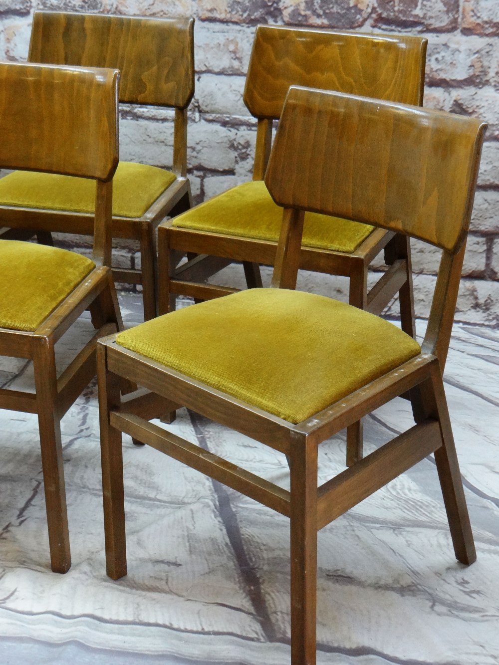 BEN OF FROME: EIGHT MID-CENTURY STAINED BEECH LOUNGE CHAIRS, with bent plywood tablet backs, mustard - Image 2 of 4