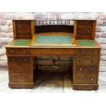 VICTORIAN MAHOGANY PEDESTAL DESK, angled fall between shelved superstructure and gallery, above twin