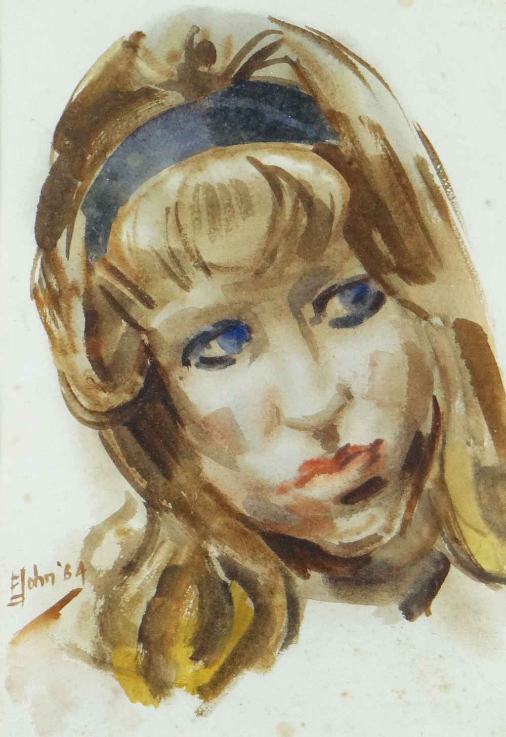 TWO WORKS BY EDWIN JOHN (1905-1978) comprising watercolour of a head of a young woman, signed & - Image 4 of 5