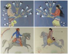 HARRISON BEGAY (1858-1933) four screen prints - male and female Navajo feather dancers, 30 x