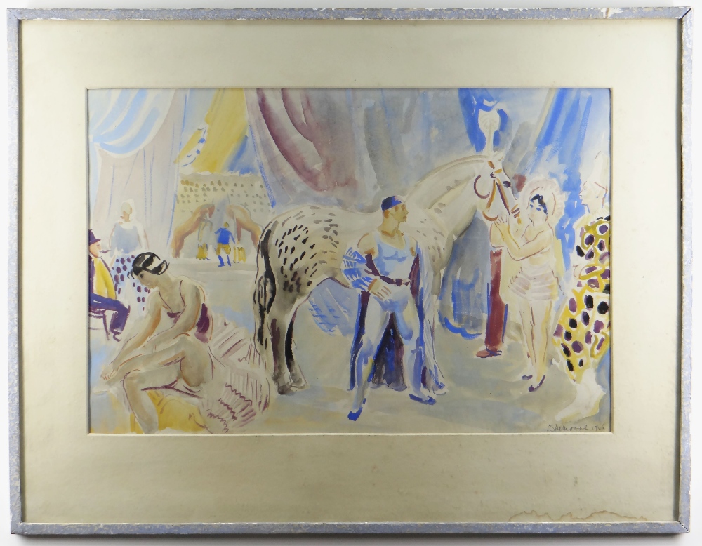 D. M. MOORE watercolour - Circus Horse, homage to Dame Laura Knight, signed and dated 1946 in - Image 2 of 2