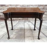 GEORGE III-STYLE MAHOGANY FOLD-OVAL CARD TABLE, inlaid baize playing surface with dished