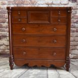 SCOTTISH VICTORIAN WALNUT CHEST, fitted central 'secret' drawer, three short and three graduated