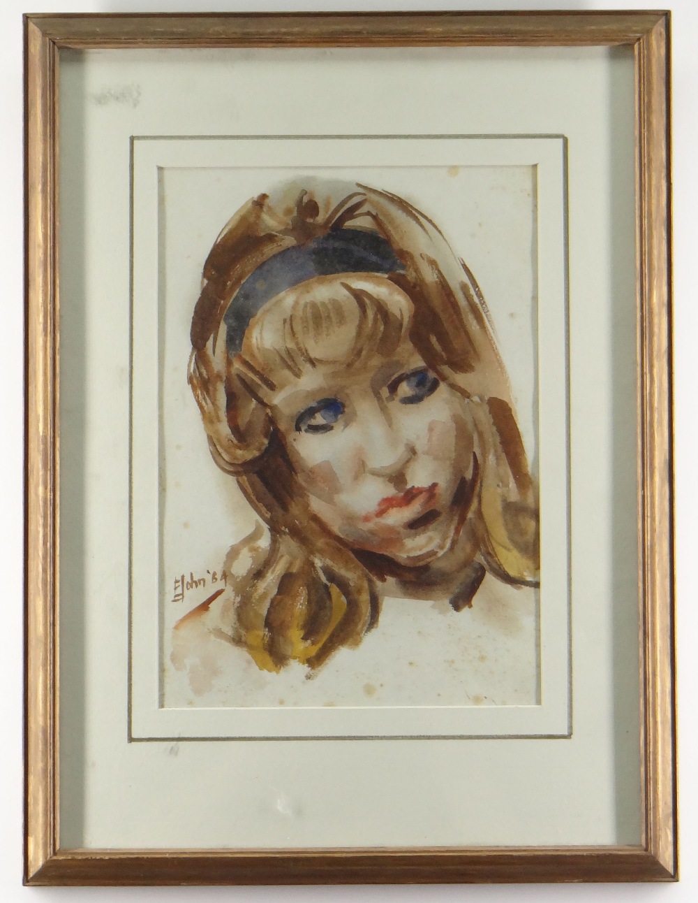 TWO WORKS BY EDWIN JOHN (1905-1978) comprising watercolour of a head of a young woman, signed & - Image 5 of 5