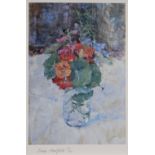 DIANA ARMFIELD (b. 1920) limited edition (33/50) colour print - still life of geraniums, signed