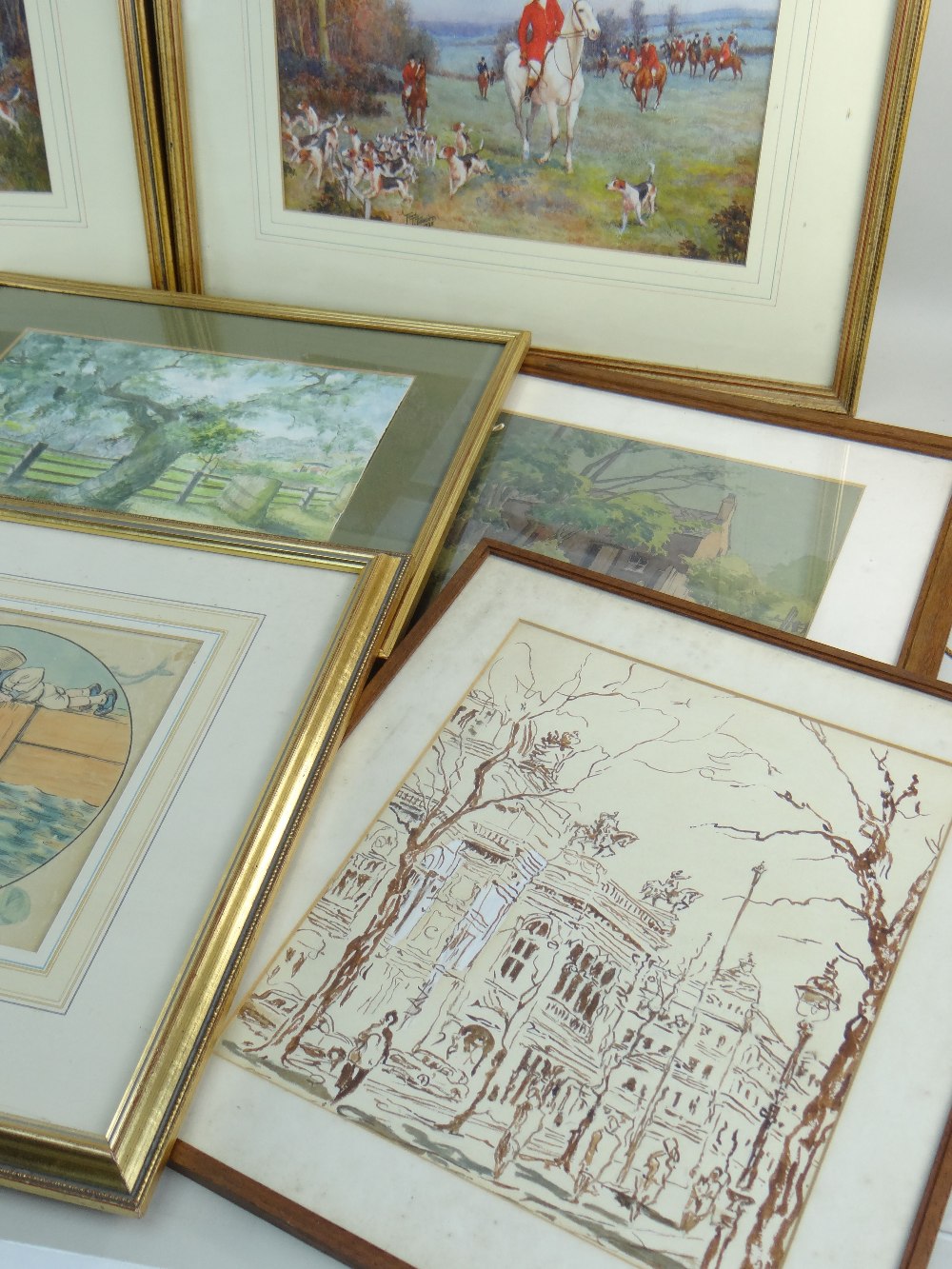 ASSORTED WATERCOLOURS & DRAWINGS, including cartoon of a boy net fishing by G E Shepheard, several - Image 2 of 3