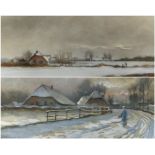 HENDRIK KLIJN (Dutch, 1860-1929) watercolours - farmsteads in snow, signed and dated Dec '96, 32 x