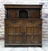 G.T. RACKSTRAW (WORCESTER) ELIZABETHAN-STYLE OAK COURT CUPBOARD, 127w x 46d x 135cms h Condition: