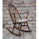 ERCOL STAINED BEECH & ELM ROCKING CHAIR, 84cms high