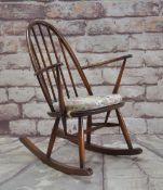 ERCOL STAINED BEECH & ELM ROCKING CHAIR, 84cms high