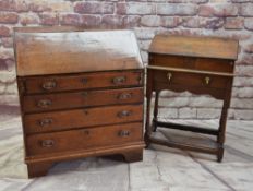 TWO 18TH CENTURY OAK DESKS, comprising a bureau 92cms wide, and a desk on stand, 70cms wide