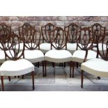 GOOD SET OF FOURTEEN 20TH CENTURY SHIELD-BACK DINING CHAIRS, with fan, acanthus and sunflower