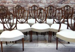GOOD SET OF FOURTEEN 20TH CENTURY SHIELD-BACK DINING CHAIRS, with fan, acanthus and sunflower