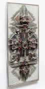 ELIZABETH LEWIS (20TH CENTURY) RELIEF CONSTRUCTION in metal and resin on board. 60 x 29cms Please