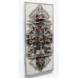 ELIZABETH LEWIS (20TH CENTURY) RELIEF CONSTRUCTION in metal and resin on board. 60 x 29cms Please