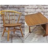 ERCOL ELM SUTHERLAND TABLE & '451' ARMCHAIR, table 69cms wide, chair 67cms high (2)