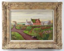 ELSIE GLEDSTANES R.B.A., P.S. (fl. 1916-1940) tempera on board - A Welsh Farm, signed with monogram,