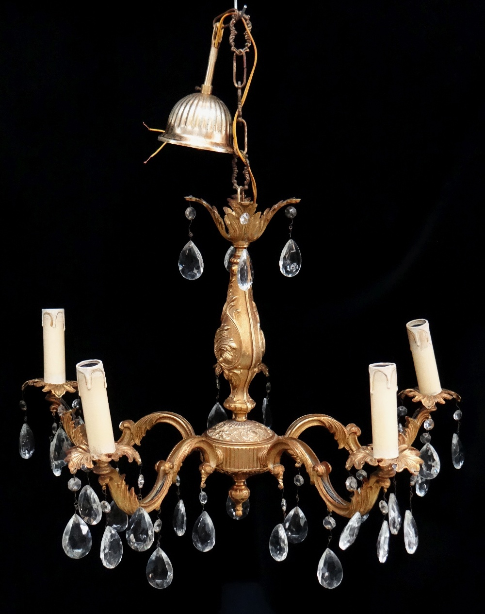 ASSORTED GILT METAL LIGHTING, including a three-light hall lantern, 44cms high, French style five- - Image 9 of 10