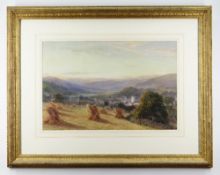 ARTHUR HENRY ENOCH (1839-1917) watercolour - View of Dolgellau with hayricks in the foreground,