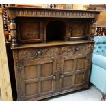 G.T. RACKSTRAW (WORCESTER) ELIZABETHAN-STYLE OAK COURT CUPBOARD, 127w x 46d x 135cms h Condition: