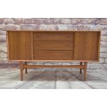 GORDON RUSSELL TEAK SIDEBOARD, narrow rectangular top above cupboards flanking three graduated