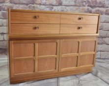 NATHAN TEAK SIDEBOARD, fitted four frieze drawers above panelled cupboards Comments: Top water