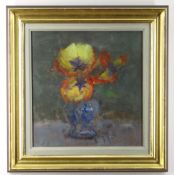 FREDERICK CUMING R.A., N.E.A.C.(b. 1930) oil on board - Still life of Tulips in a vase, 29 x 28cms