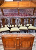 FINE MODERN REPRODUCTION WALNUT EXTENDING DINING TABLE & SIDEBOARD, WITH 8 CHAIRS, with beaded