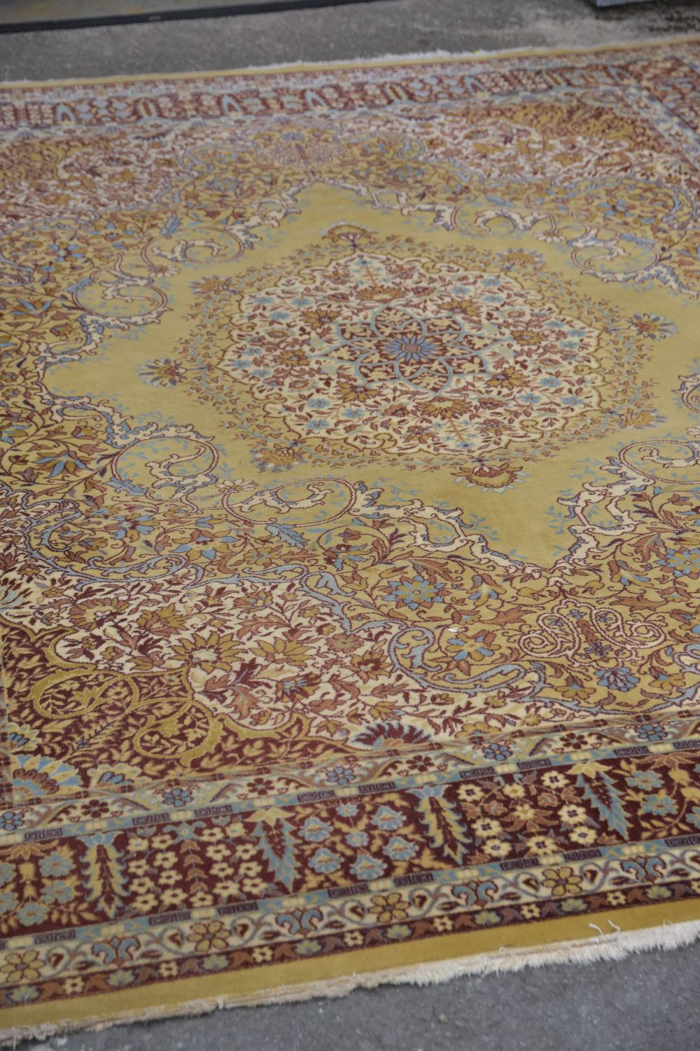 LOUIS DE POORTERE ORIENTAL-STYLE CARPET, ivory floral scrolling field with medallion and deep - Image 2 of 2