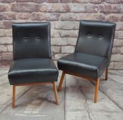 PAIR STYLISH MODERN BUTTON-BACK SIDE CHAIRS, upholstered in simulated black leather (2)