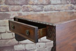 19TH CENTURY MAHOGANY PEMBROKE TABLE, gadroon moulded edge on baluster column and four acanthus