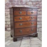 SMALL MAHOGANY BOWFRONT DEMILUNE CHEST, brushing slide above five short and long drawers, bracket