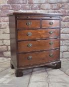 SMALL MAHOGANY BOWFRONT DEMILUNE CHEST, brushing slide above five short and long drawers, bracket