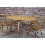 ERCOL '384' BLONDE ELM DROP FLAP DINING TABLE & FOUR '449' WINDSOR CHAIRS (5) Comments: Table top