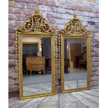 STYLISH PAIR OF LARGE MODERN REPRODUCTION 18TH CENTURY-STYLE GILTWOOD MIRRORS, with acanthus and fl
