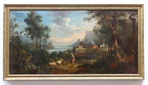 EARLY 19TH CENTURY SCHOOL oil on canvas - Capriccio landscape with shepherd with classical buildings